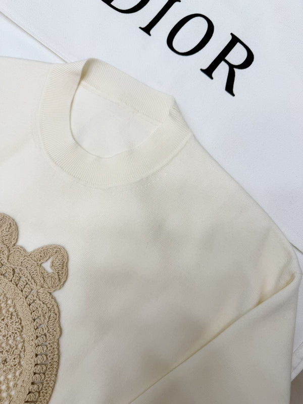 CD Dioriviera Médaillon Sweater Cream Virgin Wool-Blend Knit