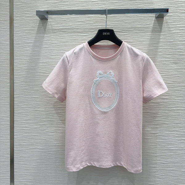 CD Médaillon Embroidered Fitted T-Shirt Pink Cotton