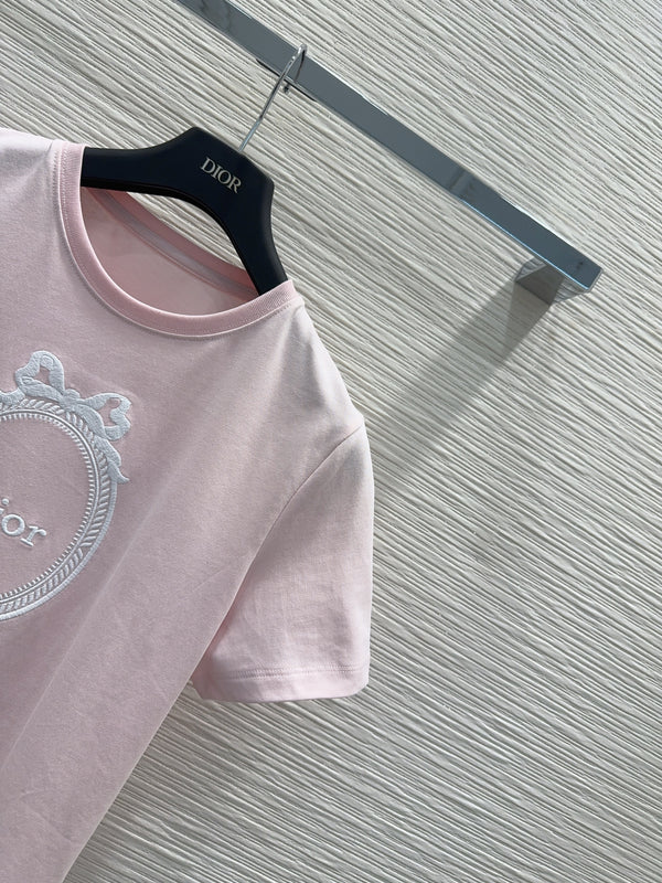 CD Médaillon Embroidered Fitted T-Shirt Pink Cotton
