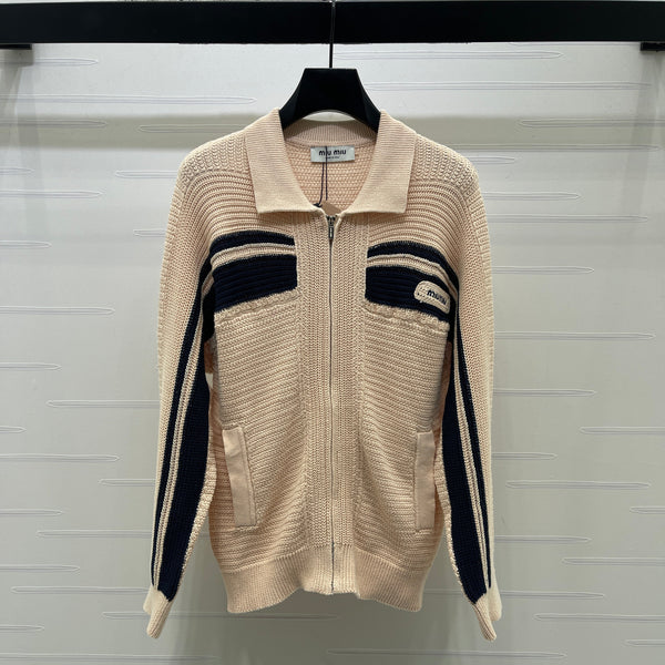Miu Knit Zipper Cardigan Brown Wool Cashmere
