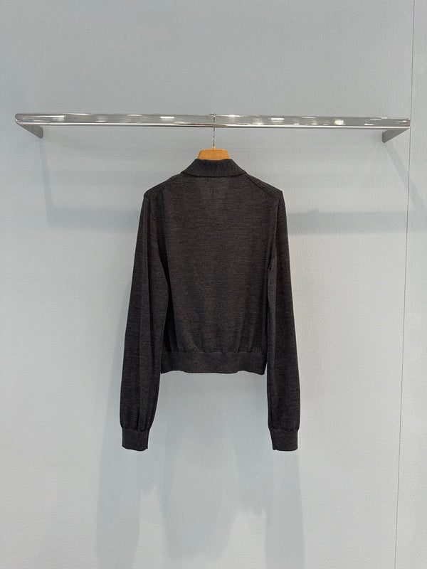 Miu Cardigan With Neck Scarf Anthracite Gray Wool