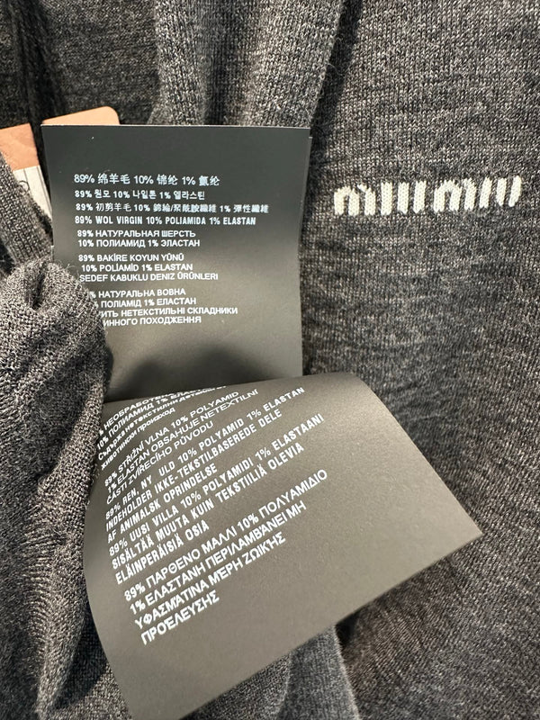 Miu Cardigan With Neck Scarf Anthracite Gray Wool