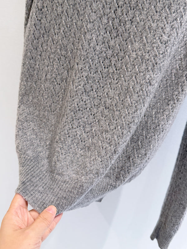 Miu Pointelle Zip Cardigan Grey Cashmere And Silk