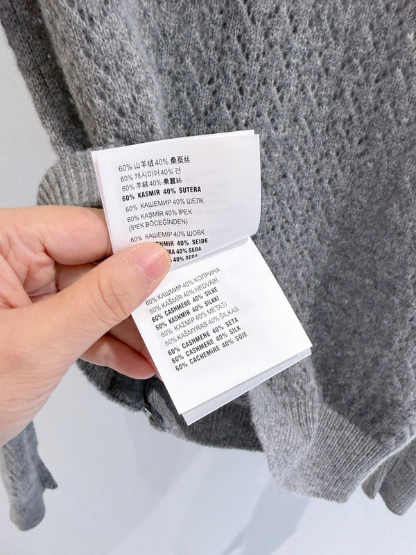 Miu Pointelle Zip Cardigan Grey Cashmere And Silk