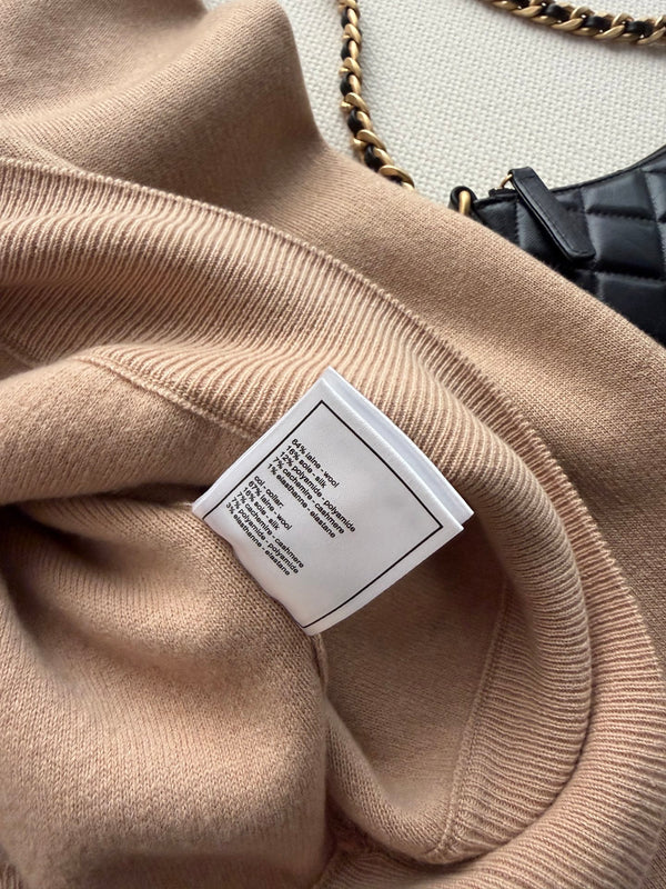 CC Mock-Neck Zip-Up Sweater Camel Beige Wool