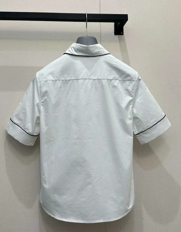 Prad Short-Sleeved Poplin Shirt White Cotton