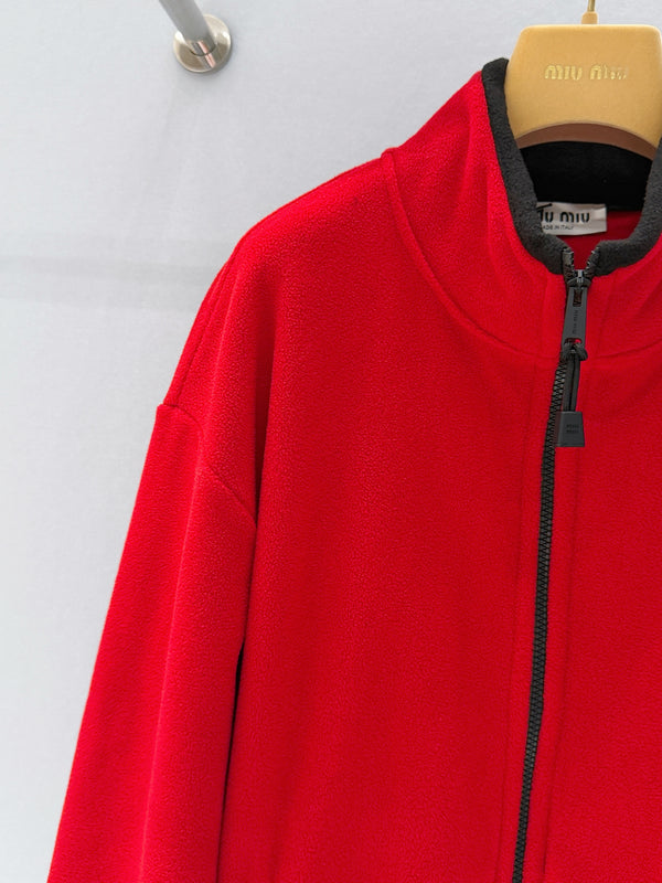 Miu Logo Fleece Jacket Red Polyester