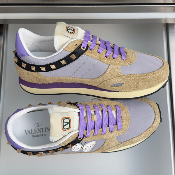 VLTN Garavani Stud Up Butterfly Sneakers Purple Multicolor Suede