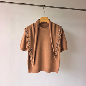 Prad Short-Sleeved Sweater With Scarf Camel Brown Cashmere