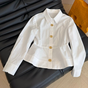 GG 26S Peplum Shirt Gold Buttons White