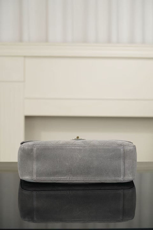 Chanel Maxi Flap Bag 32cm Grey Suede Leather