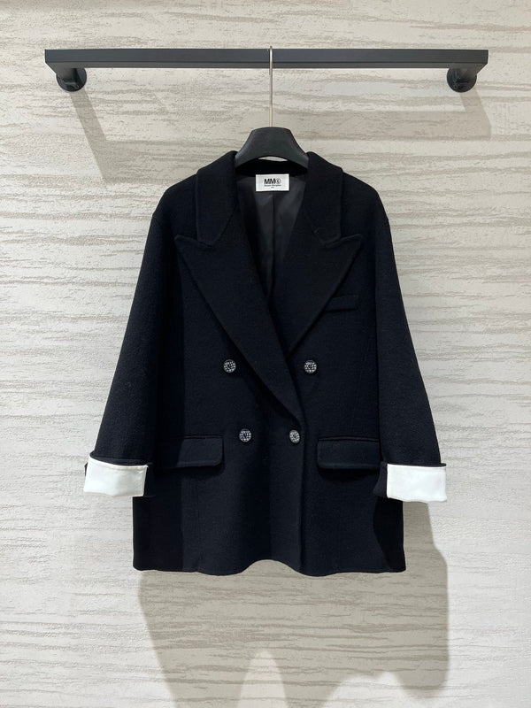 MM6 Double Breasted Coat in Black Wool