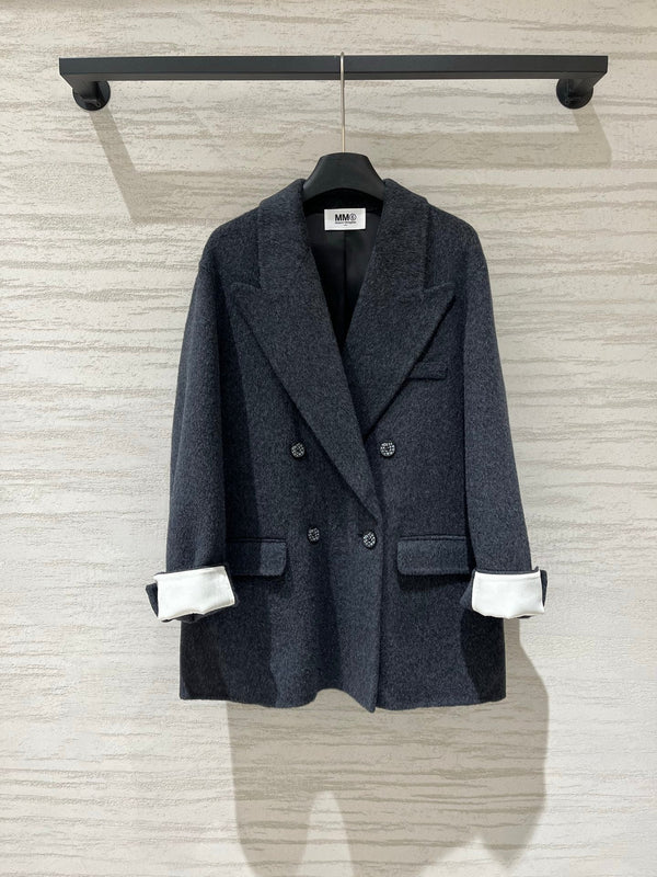 MM6 Double Breasted Coat in Grey Wool