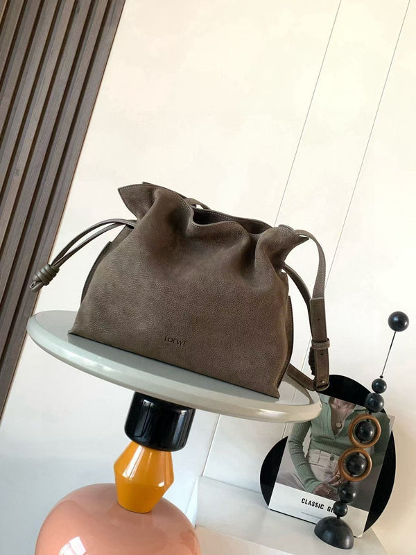 Loewe Flamenco Clutch Bag 30cm Brown Grained Nubuck Leather