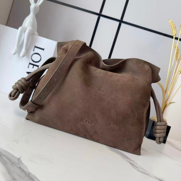 Loewe Flamenco Clutch Bag 30cm Brown Grained Nubuck Leather