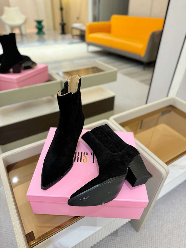 Paris Texas Dallas Ankle Boots 75mm Heel in Black Suede