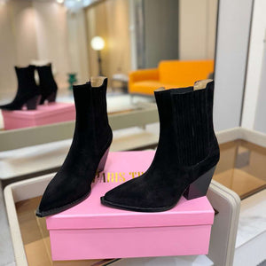 Paris Texas Dallas Ankle Boots 75mm Heel in Black Suede