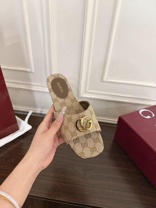 GG Slides Double G in Sand and Brown Canvas