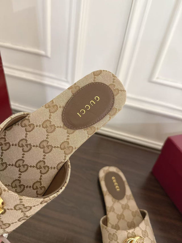 GG Slides Double G in Sand and Brown Canvas