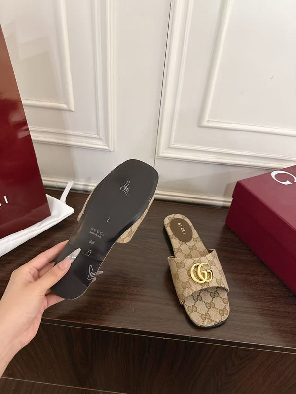 GG Slides Double G in Sand and Brown Canvas
