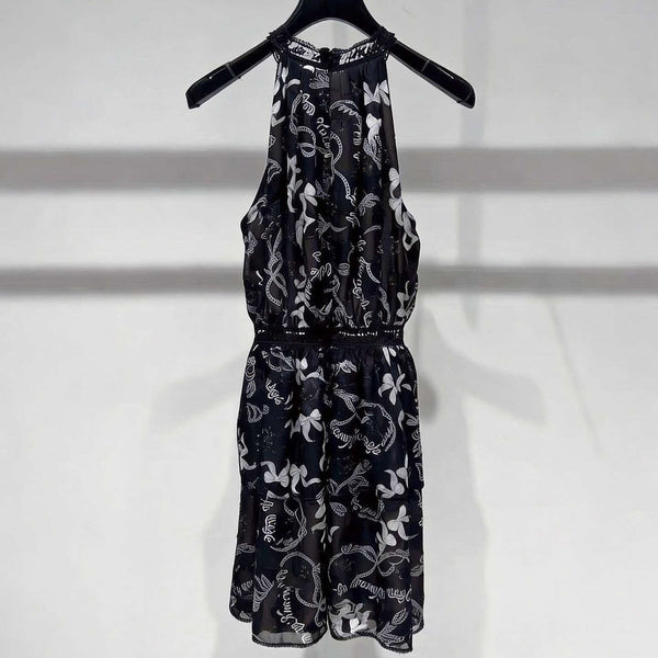 CC Floral Print Tiered Halter Mini Dress Black Polyester