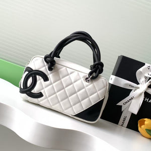 CC Cambon Mini 21cm White Black Logo Lambskin