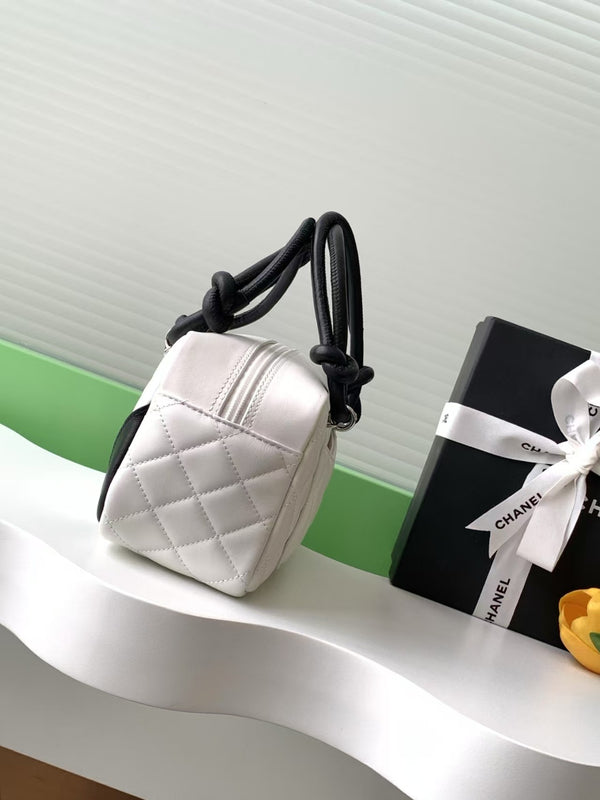 CC Cambon Mini 21cm White Black Logo Lambskin