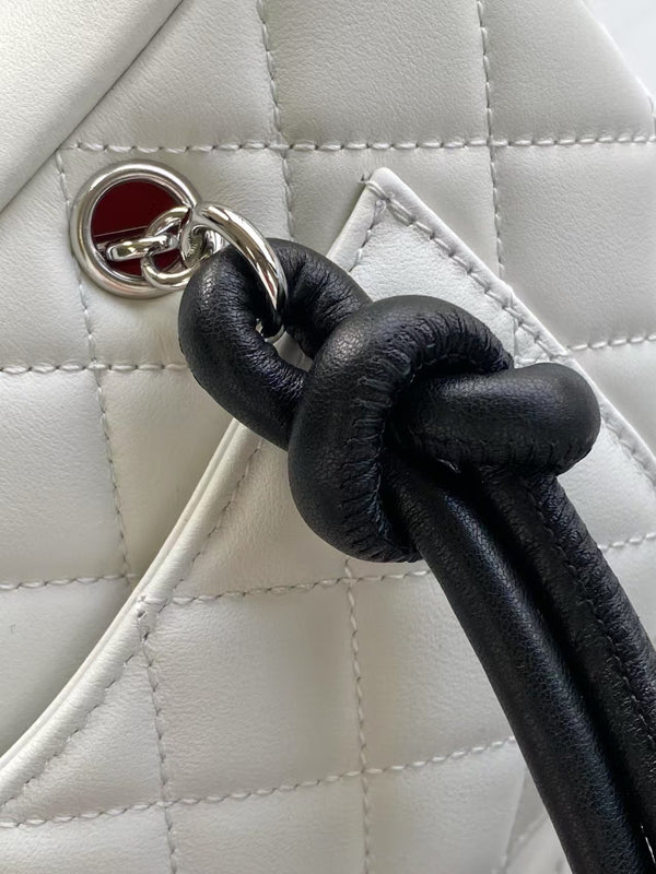 CC Cambon Mini 21cm White Black Logo Lambskin