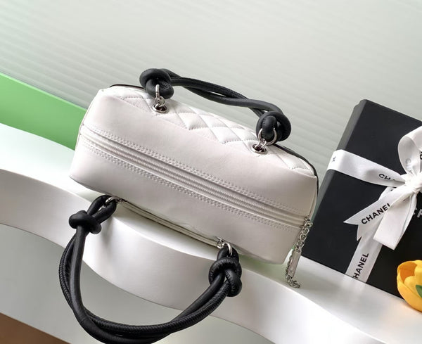 CC Cambon Mini 21cm White Black Logo Lambskin