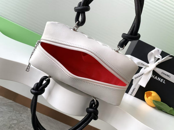 CC Cambon Mini 21cm White Black Logo Lambskin