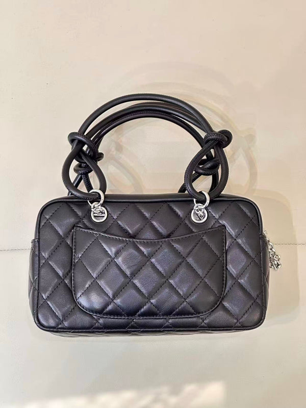 CC Cambon Mini 21cm Black White Logo Lambskin