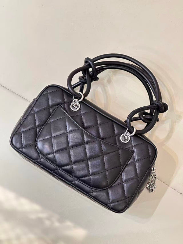 CC Cambon Mini 21cm Black White Logo Lambskin