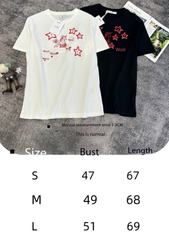 CD SS26 Embroidery Unicorn Stars T-shirt Cotton 350679