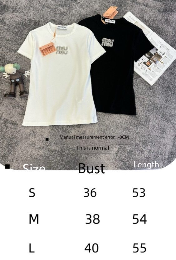 Miu SS26 Crystals Logo Embroidery T-shirt Cotton 350561