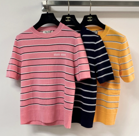 Miumiu Three-Color Short-Sleeve T-Shirt in Wool