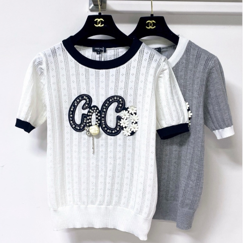 CC 2026 Short-Sleeved Shirt Embellished Floral Mercerized Wool 419403