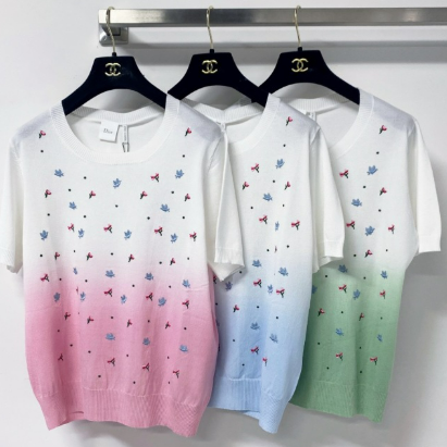 CD 2026 Short-Sleeve T-Shirt Embroidered Colorful Floral Tencel 479916