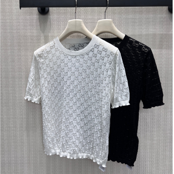 GG 26s Jacquard Knit Short-Sleeved Top Cotton 405392