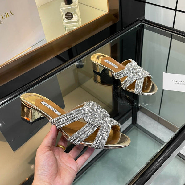 Aquazzura Gatsby Crystal-Embellished Mules 5.5cm Sliver Leather