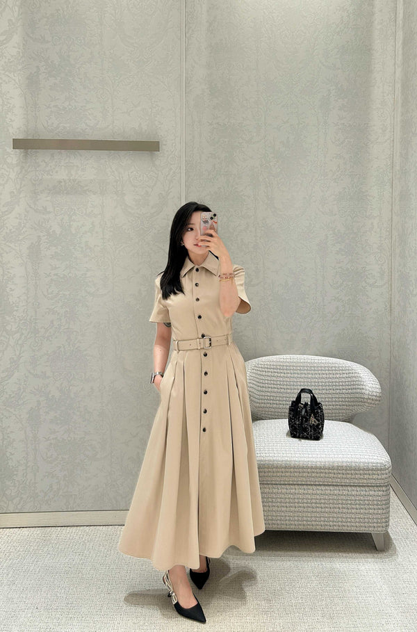 CD 26s Embroidered Logo Dress Beige Cotton Fiber 363826