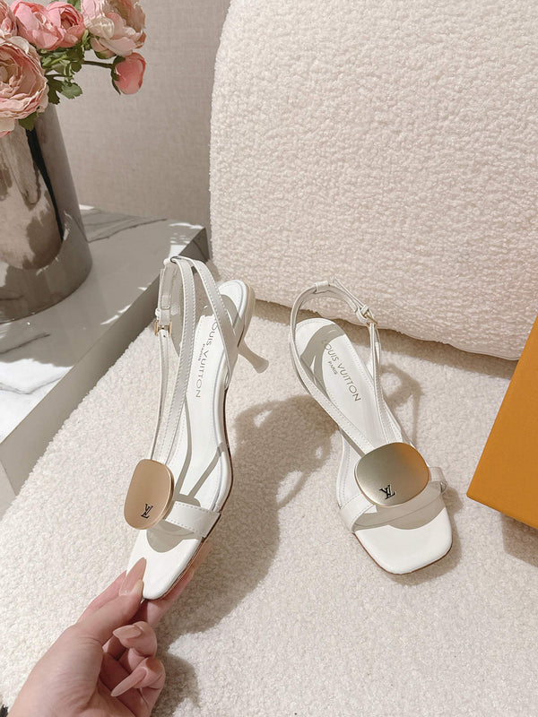 LV Thin Strap High Heel Sandals Logo Patent Leather 840381