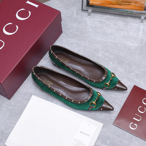 GG Savoy Ballerina Teal Green Brown Velvet Leather 864285