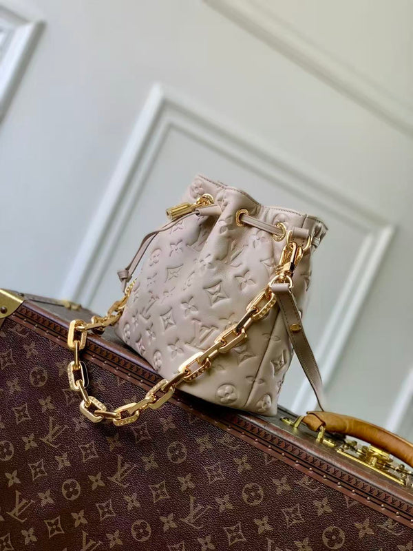 LV Coussin Bucket Bag Beige/Gray Galet Sheepskin