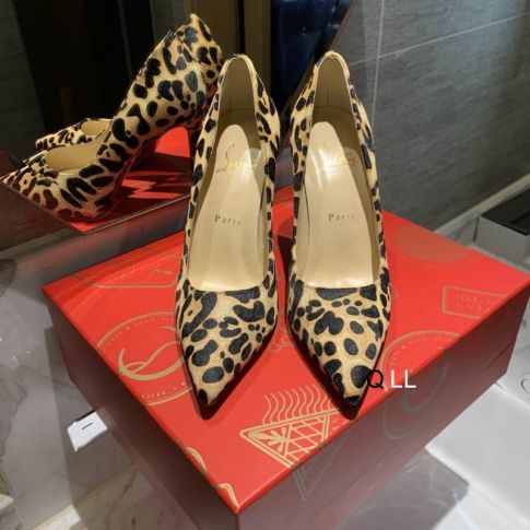 CL Kate Pumps 100mm Satin Leopard Printed Brown
