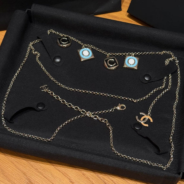 CC 2026 CC Letter Charm Layered Chain Necklace Belt