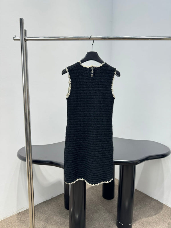 Chanel 2026 Sleeveless Dress Black and Off-White Wool