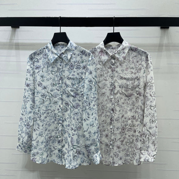 CD Printed Sheer Long-Sleeve Shirt 392641