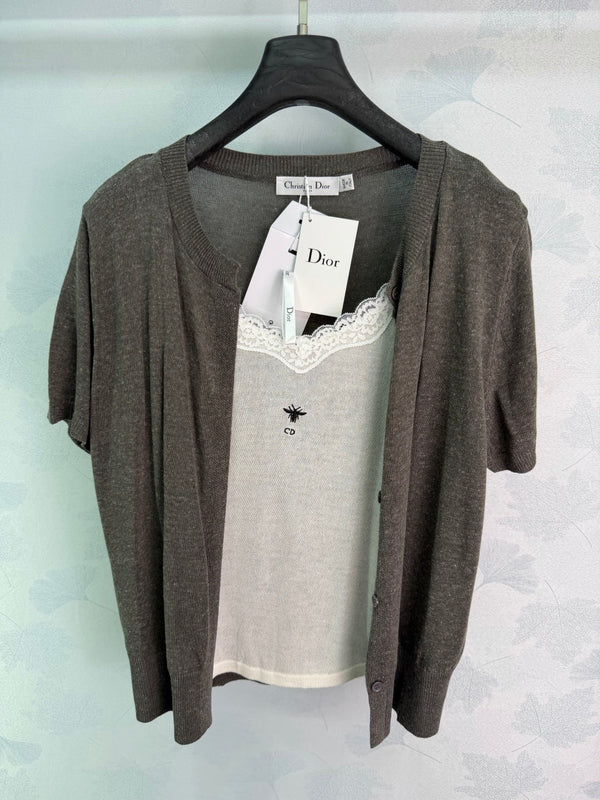 CD 26 Knitted Cardigan + Lace Camisole in Wool