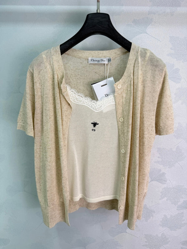CD 26 Knitted Cardigan + Lace Camisole in Wool