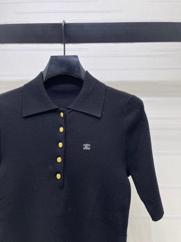 CL Striped Knit Collared Short-Sleeve Shirt in Tencel